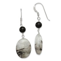 Sterling Silver Black Crystal/Tourmalinated Quartz Earrings Jewerly - £19.54 GBP