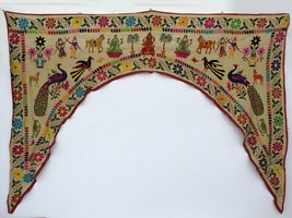 Vintage Door Valance Window Decor Wall Hanging Hand Embroidered 84 x 60 inch X26 - £91.00 GBP