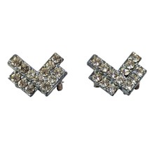 JC Silver Metal Brooch 2-pc Rhinestones Retro Jewelry Vintage 1950s Gift - $347.87 MXN