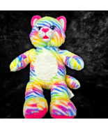 Build a Bear BAB Cat Tiger Rainbow Stripes 16”  Pink Yellow Blue Orange LF - $12.17