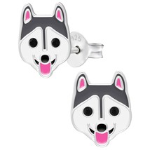 Siberian Husky Dog 925 Silver Stud Earrings with Jet Crystal - £11.19 GBP