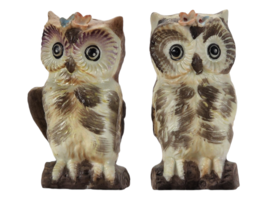 Vintage Lefton Owl with Flowers on Head Salt &amp; Pepper Shakers 1960&#39;S Rare - £13.06 GBP
