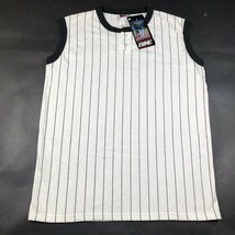 Vintage BIKE Athletic Blank Jersey Tank Top Shirt Womens L White Black Stripes - £9.00 GBP