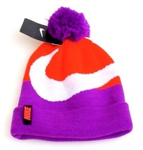 Nike Crimson &amp; Purple Knit Cuff Pom Pom Beanie Girl&#39;s 7-16 NWT - £15.88 GBP