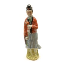 Chinese Asian Figurine Statue Woman With Flower Porcelain Ceramic Mid-Century - £67.24 GBP