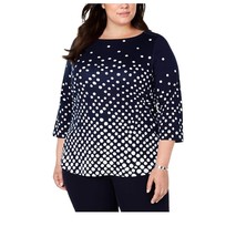 Charter Club Womens Plus 2X Navy Blue White Polkadot 3/4 Sleeve Top NWT BO70 - $19.59