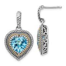 Shey Couture Silver with 14K Accent Antiqued Light Swiss Blue Topaz Heart Dangle - $324.31