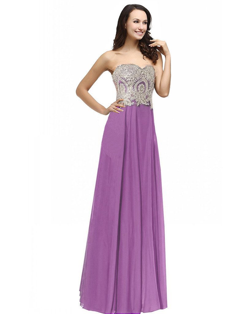 Kivary Gold Lace Crystals Long A Line Beaded Formal Chiffon Prom Evening Dresses