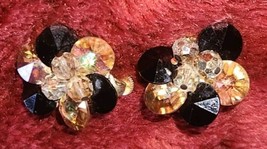 Vintage Vendome Screw Back Earrings Rhienstone Sparkle Funky As Is - $24.99