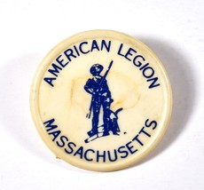 US American Legion Pin Button Massachusetts Plastic 1.75&quot; Vintage - £10.18 GBP