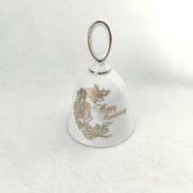 Enesco White Pink Floral Anniversary Wishes Wedding Bell Vintage 1983 Ja... - $24.99