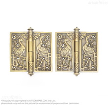Solid Brass Door Hinges with Stork Detail Engraved - 3.75&quot; x 1.96&quot; Hinge... - £51.36 GBP