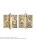 Solid Brass Door Hinges with Stork Detail Engraved - 3.75&quot; x 1.96&quot; Hinge... - $65.00