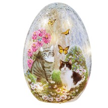 Led Lighted Garden Cats Glass Egg Lamp 5.88 X 5.31 8.5 Traditional - $49.49