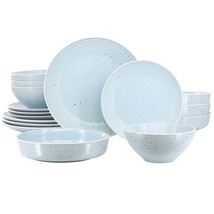 Elama Emilia 16 Piece Double Bowl Stoneware Dinnerware Set in Light Blue - $91.66