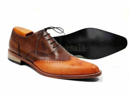 Handmade Men&#39;s Leather Brown Brogues Toe Oxfords Lace Up Men Stylish Shoes-199 - £191.00 GBP