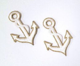 4 pcs Anchor White Embroideries with Gold Metallic Patches Iron On PH155 - $5.99