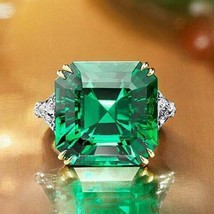 4Ct Asscher CZ Green Emerald Three-Stone Ring 14K White Gold Plated - $157.64