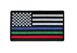 Thin BLUE GREEN RED Line American Flag 3.5&quot; x 2.1&quot; iron on patch (6764) (F17) - £4.98 GBP
