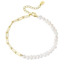 925 Sterling Silver Freshwater Pearl Paper Clip Chain Bracelet (Silver, Necklace - £23.96 GBP+
