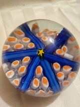 Millefiori Art Glass Paperweight 3&quot; Multi Color Star Pattern Mid Century - £18.88 GBP