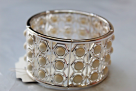 Liz Claiborne Silver Tone Stretch Bracelet White Dots All Around New - $14.80