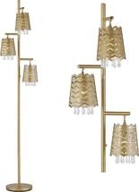3 Light Floor Lamp Modern Standing Living Room Vintage Dimmable Crystal Gold New - £55.34 GBP
