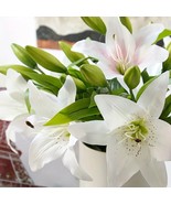Artificial Tiger Faux Lily Bouquet White 8Pcs Wedding Home Decor Plastic... - $38.14 CAD