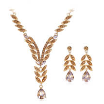 Champagne Crystal &amp; Cubic Zirconia Botanical Necklace &amp; Drop Earrings - £15.97 GBP
