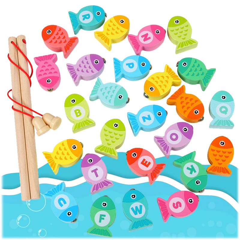 Baby Wooden Fishing Learning Alphanumeric Toys Preschool Montessori Education - £11.22 GBP+