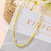 Women's Bohemian Flower Seed Bead Necklace Yellow Beaded Choker 20" Gift For Her - $9.89