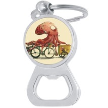 Octopus Bicycle Funny Bottle Opener Keychain - Metal Beer Bar Tool Key Ring - £8.57 GBP