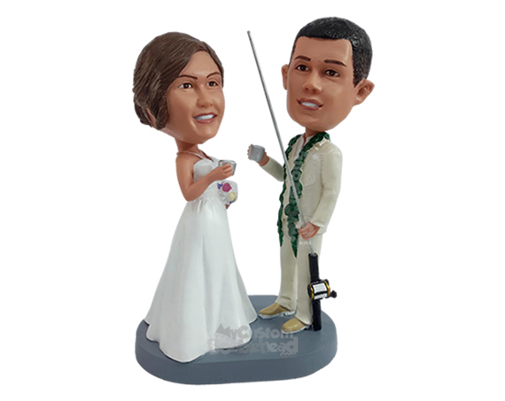 Primary image for Custom Bobblehead Happy fishing couple toating on their big day with a fishng ro