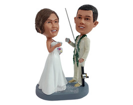 Custom Bobblehead Happy fishing couple toating on their big day with a fishng ro - £119.72 GBP
