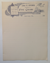 Red Lion PA 1900 Cigar Tobacco Letterhead Chas E Snyder Fine Cigars 6 Sh... - $29.09