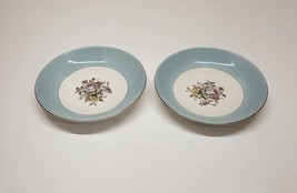 Lot of 2 Cunningham Pickett Danube 8.25&quot; Soup Cereal Bowl Blue Floral 1940s Ohio - £10.98 GBP