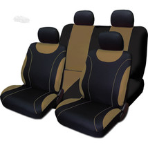 Black &amp; Tan Cloth Car Seat Covers Set- Front &amp; Rear, Universal Fit for BMW - $32.71