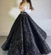 Women Black Party Skirt Wedding Custom Plus Size Black Tulle Maxi Skirt Gowns image 5