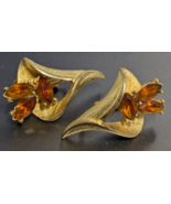 Vintage Coro Signed Clip On Earrings Gold Tone With Amber Rhinestones - €18,90 EUR