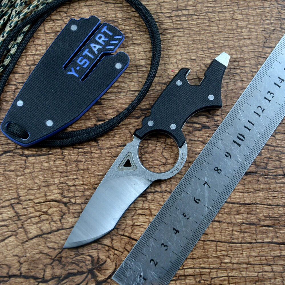 SHARP SOLID NECK KNIFE WITH DROP POINT BLADE BLACK G10 HANDLE AND KYDEX ... - $46.00
