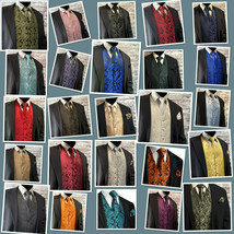 XS - 6XL Men Paisley Dress Vest Waistcoat &amp; Necktie and Hanky for Suit o... - £21.64 GBP+