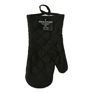 New J&amp;M Home Fashions Solid Black Quilted Cotton Oven Mitt With Terry Cloth Lini - £11.75 GBP