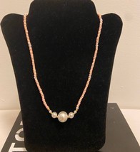 Pearl beaded necklace pink seed beads handmade summer choker - $15.00