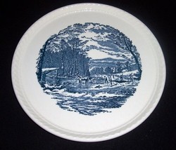 Vintage Royal China Blue Currier &amp; Ives HOSTESS Cake Plate 10 1/2&quot; USA - £17.24 GBP