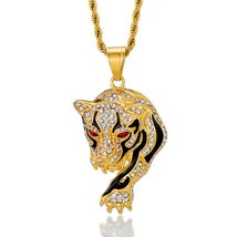 Elvis Presley Body Tiger Red Eye Concert TCB Gold Plated Necklace Pendant 60 Cm. - £15.72 GBP