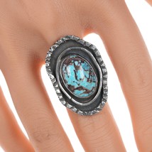 sz8.75 Vintage Native American silver freeform ring with turquoise - £177.64 GBP