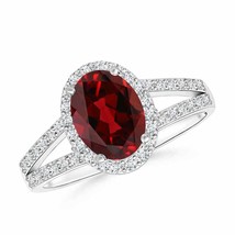 Authenticity Guarantee 
ANGARA Oval Garnet Split Shank Halo Ring in 14K White... - £1,455.19 GBP