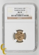 2015 Gold 1/10 oz American Eagle Coin Narrow Reeds NGC MS-70 .900 - £626.76 GBP