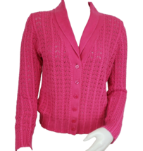 Pendleton Cable Knit Sweater Womens S Pink Cotton Shawl Collar Cardigan Topanga - £19.26 GBP