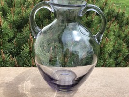 HAND BLOWN GROUND PONITL SMOKE COLOR APPLIED HANDLE LARGE VASE  - $32.73